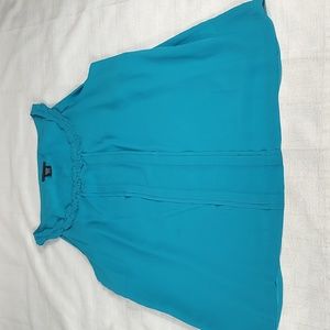 Apostrophe Turquoise Blue Womens Blouse Tank Top Straps Pleated Front Size XL
